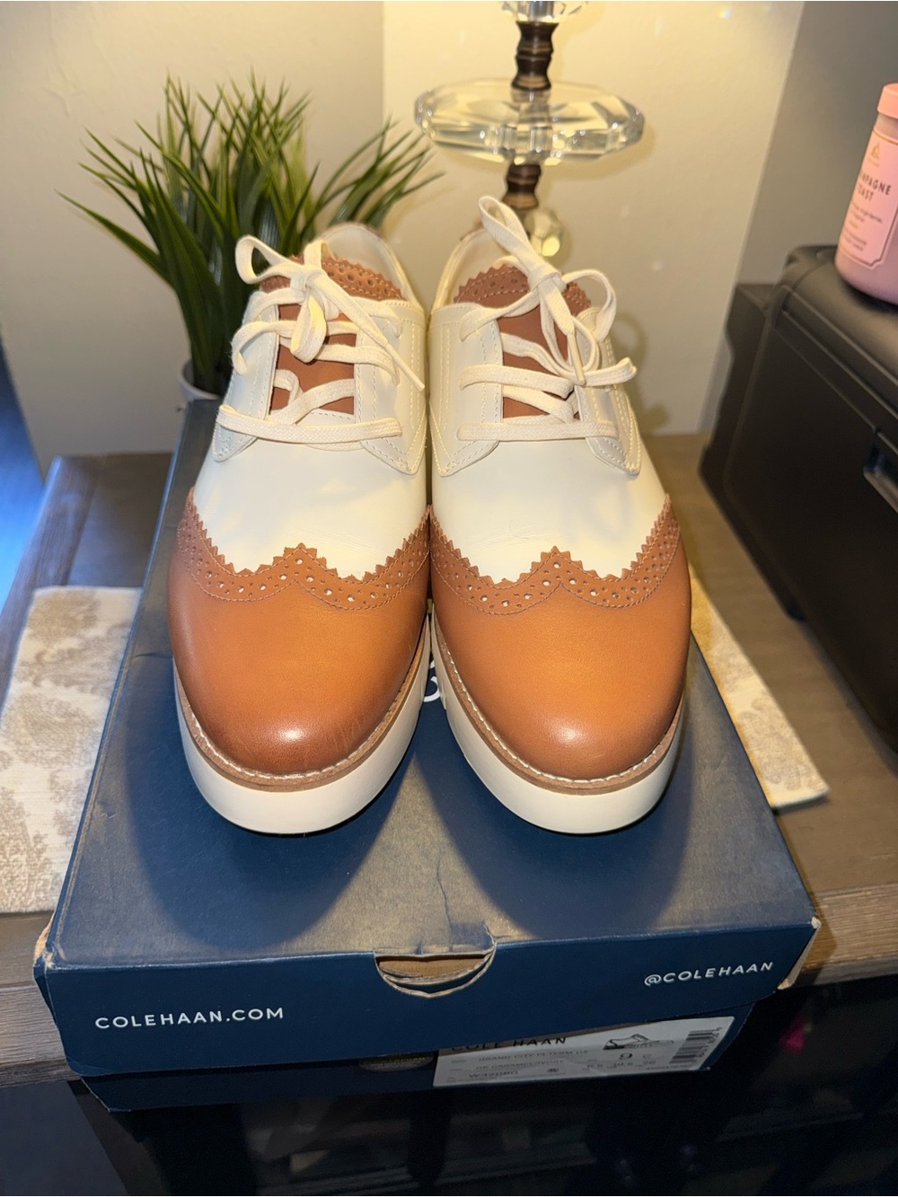 Cole Haan Grand City Platform Oxford Dk Caramel/Ivory 9 Wide